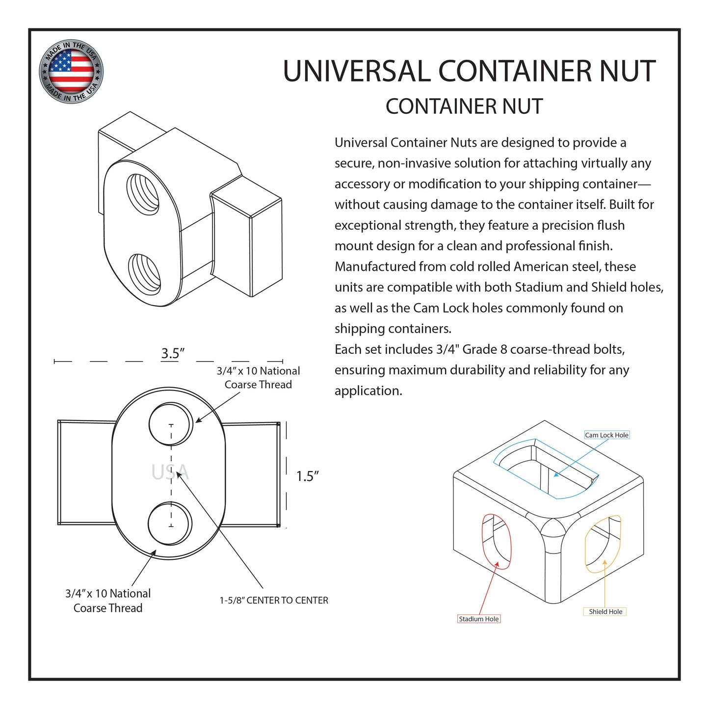 Universal Container Nut™ | 16 Pack | Shipping Container Mounts