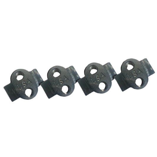 Four silver Universal Container Nuts arranged in a row. The nuts are marked with "USA" and have two holes each.