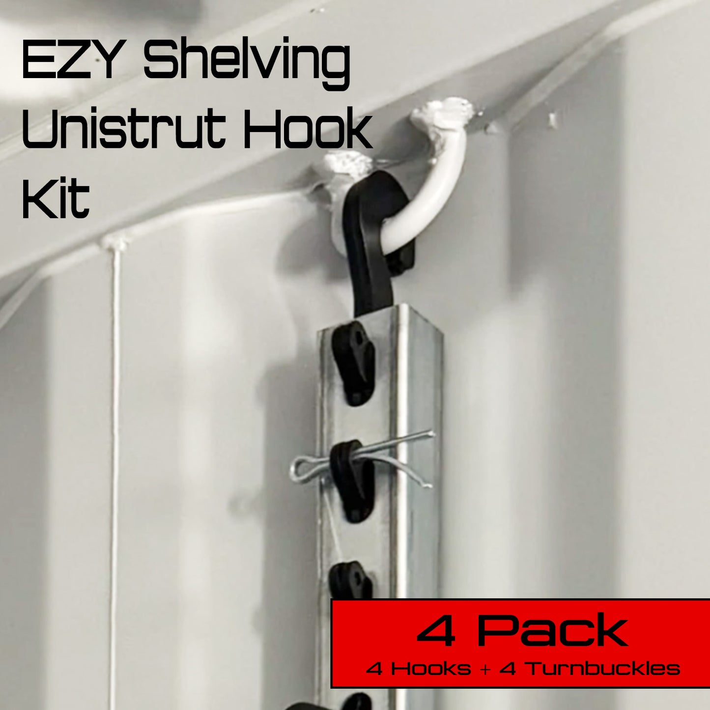 EZY Shelving Unistrut Hook Kit | 4 Pack | 4 Hooks + 4 Turnbuckles (Used for EZY Shelving)