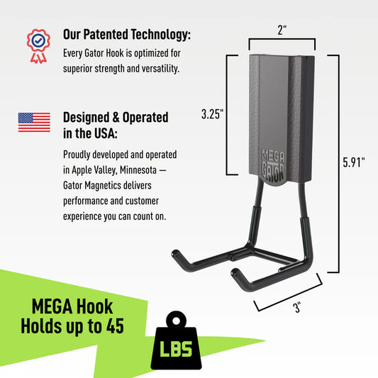 Gator Magnetics® MEGA 3" Open Magnetic Hook | 45 lbs Capacity