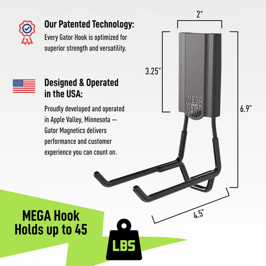 Gator Magnetics® MEGA 3" Open Magnetic Hook | 45 lbs Capacity