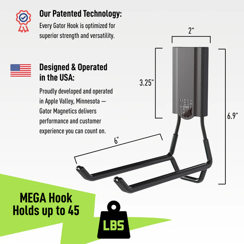 Gator Magnetics® MEGA 3" Open Magnetic Hook | 45 lbs Capacity