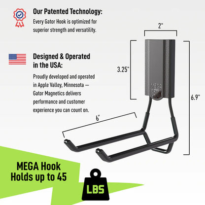 Gator Magnetics® MEGA 3" Open Magnetic Hook | 45 lbs Capacity