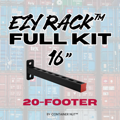 EZY Rack™ 20-Foot Shipping Container Full Kit | 3 Full-Length Storage Rows | (15) 16" Brackets + 5 Hooks & Turnbuckles | Unistrut Not Included