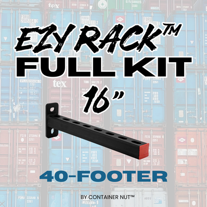 EZY Rack™ 40-Foot Shipping Container Full Kit | 3 Full-Length Storage Rows | (30) 16" Brackets + 10 Hooks & Turnbuckles | Unistrut Not Included (Copy)