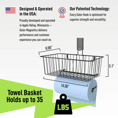 Gator Magnetics® Utility Magnetic Basket with Towel Bar | 35 lbs Capacity