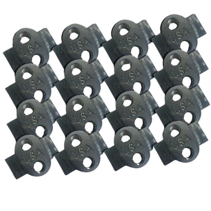 A grid of 16 silver container nuts with 