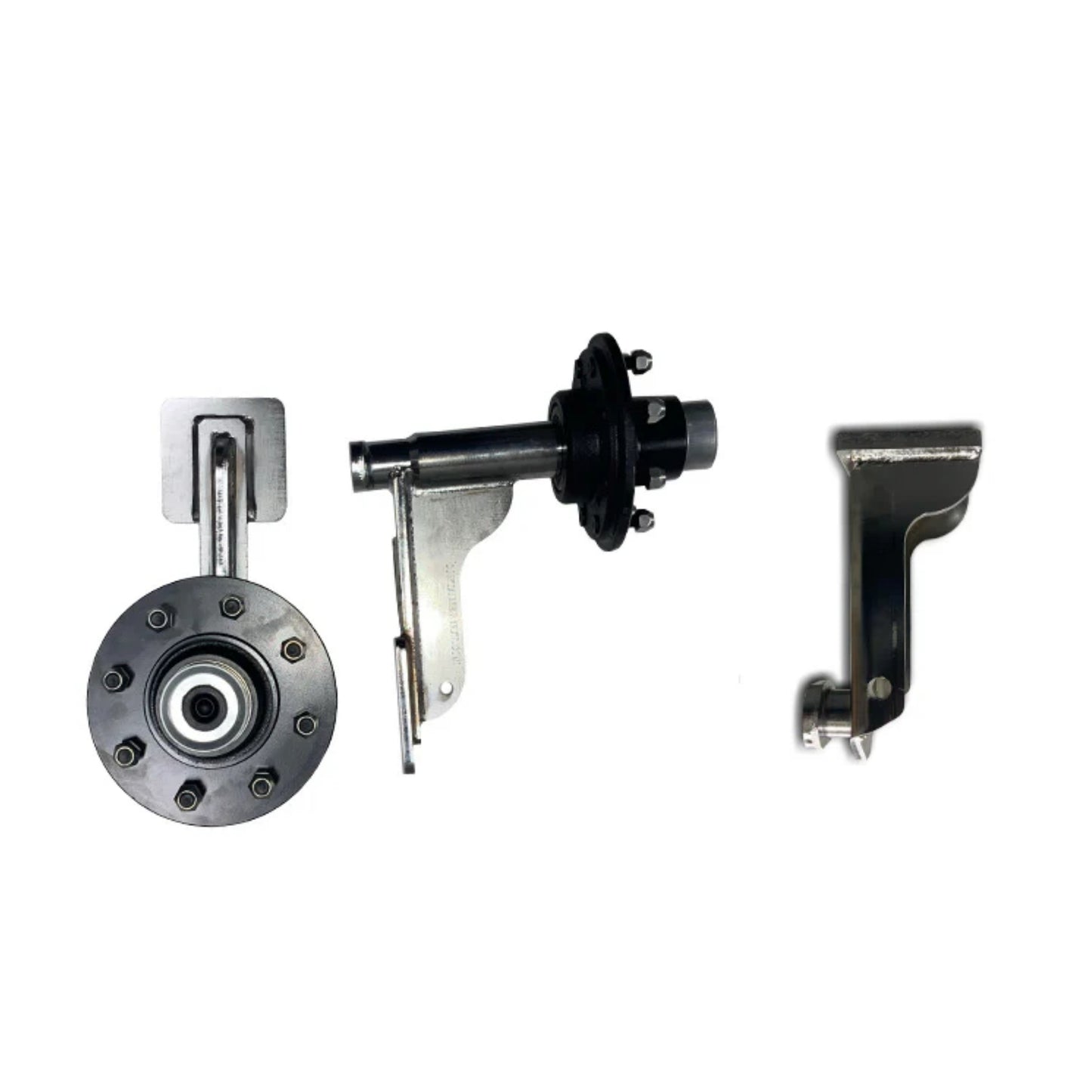 Three items included in the EZY Wheels Kit from Container Nut: includes two views of the EZY Wheels (kit comes with a 2-pack) and the EZY Lift on the right. A plus sign is placed between the EZY Wheels and EZY Lift.