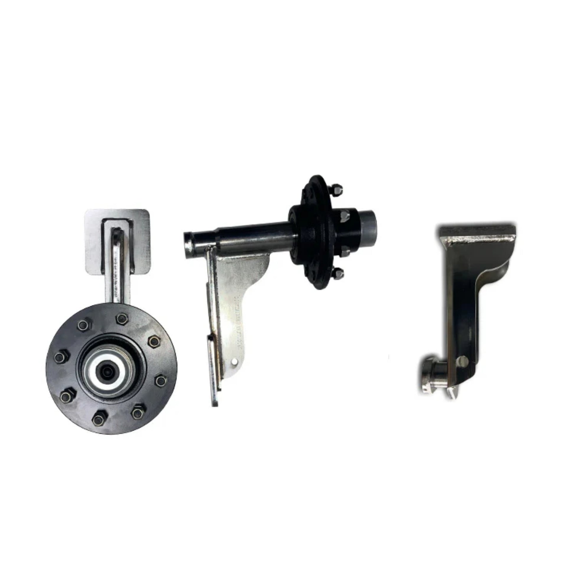 Three items included in the EZY Wheels Kit from Container Nut: includes two views of the EZY Wheels (kit comes with a 2-pack) and the EZY Lift on the right. A plus sign is placed between the EZY Wheels and EZY Lift.