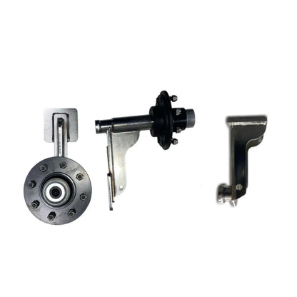 Three items included in the EZY Wheels Kit from Container Nut: includes two views of the EZY Wheels (kit comes with a 2-pack) and the EZY Lift on the right. A plus sign is placed between the EZY Wheels and EZY Lift.