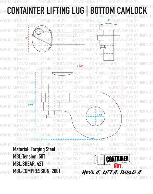 4-Pack Bottom Lifting Lugs with 2 Right and 2 Left - Container Nut