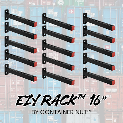 EZY Rack™ 20-Foot Shipping Container Full Kit | 3 Full-Length Storage Rows | (15) 16" Brackets + 5 Hooks & Turnbuckles | Unistrut Not Included