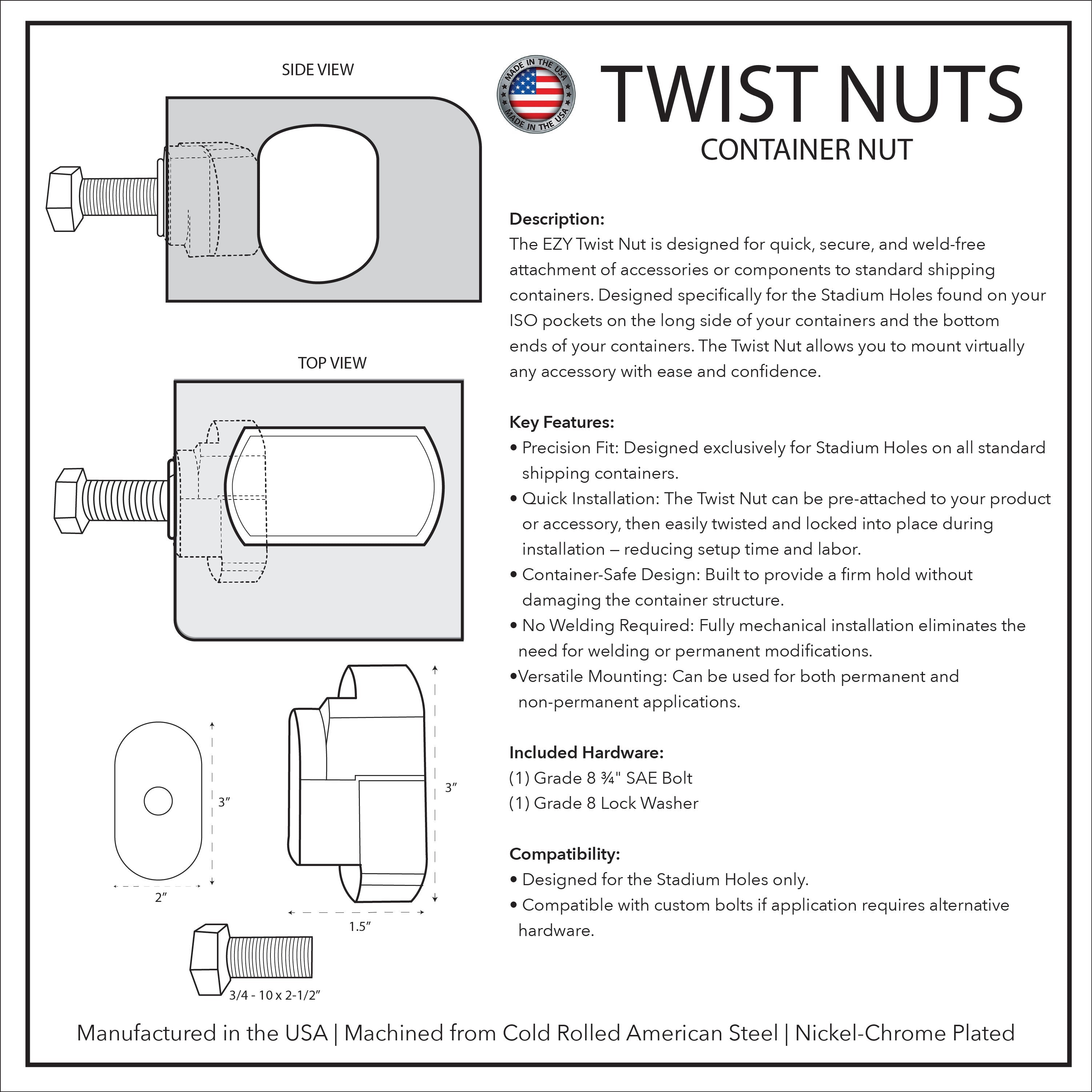 2-Pack Twist Nuts Shipping Container Mounts - Container Nut