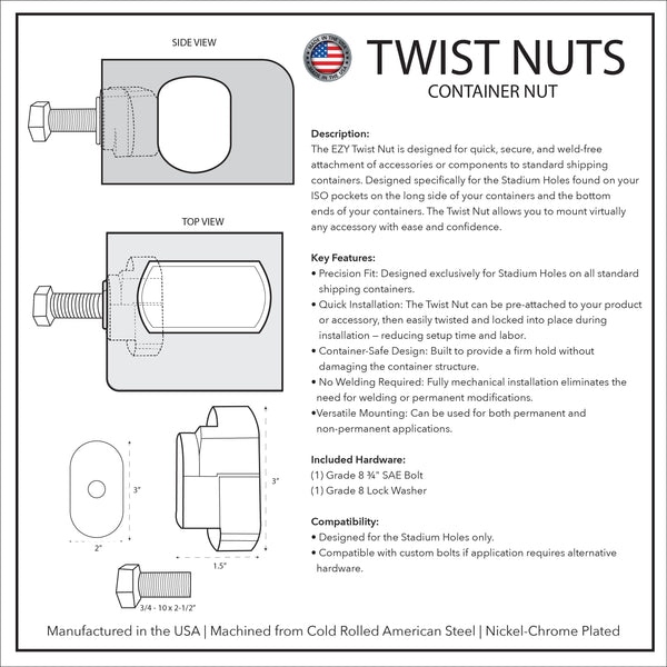 2-Pack Twist Nuts Shipping Container Mounts - Container Nut
